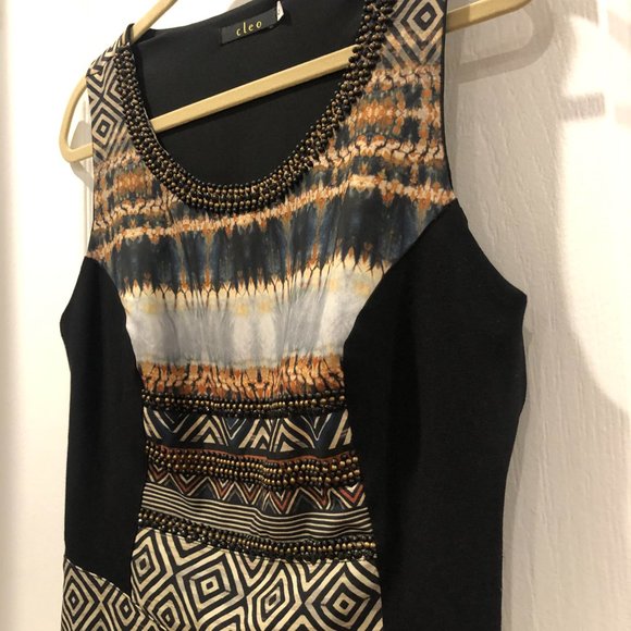 Evening knee length dress. Brazilian brand CLEO. Mixed print colors. Size L - Picture 2 of 12